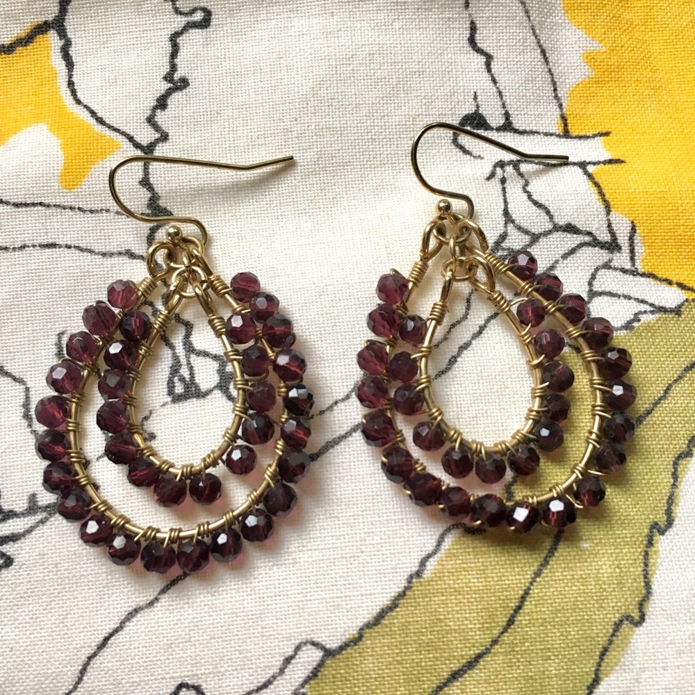 Earthbound Purple Beaded Earrings Gold